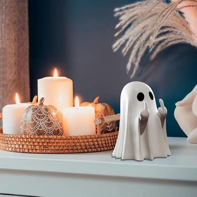 MUNBYN  Halloween Ghost Figurine ornaments- Spooky Resin Ghost Statue, Cute Ghost Decor for Halloween Decorations, Porch and Indoor Spooky Home Decor