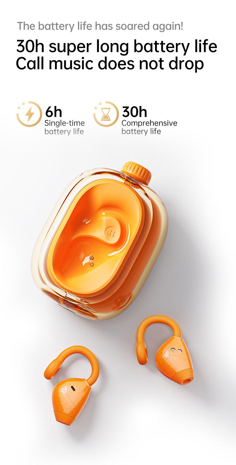 In-ear Ear Clips Wireless Earbuds, 360° Rotation decompression tool, Bluetooth 6.0 High-definition call Earphones, 30h Super Long Battery Life Headphones,suitable for work,sport, with silicone soft lanyard