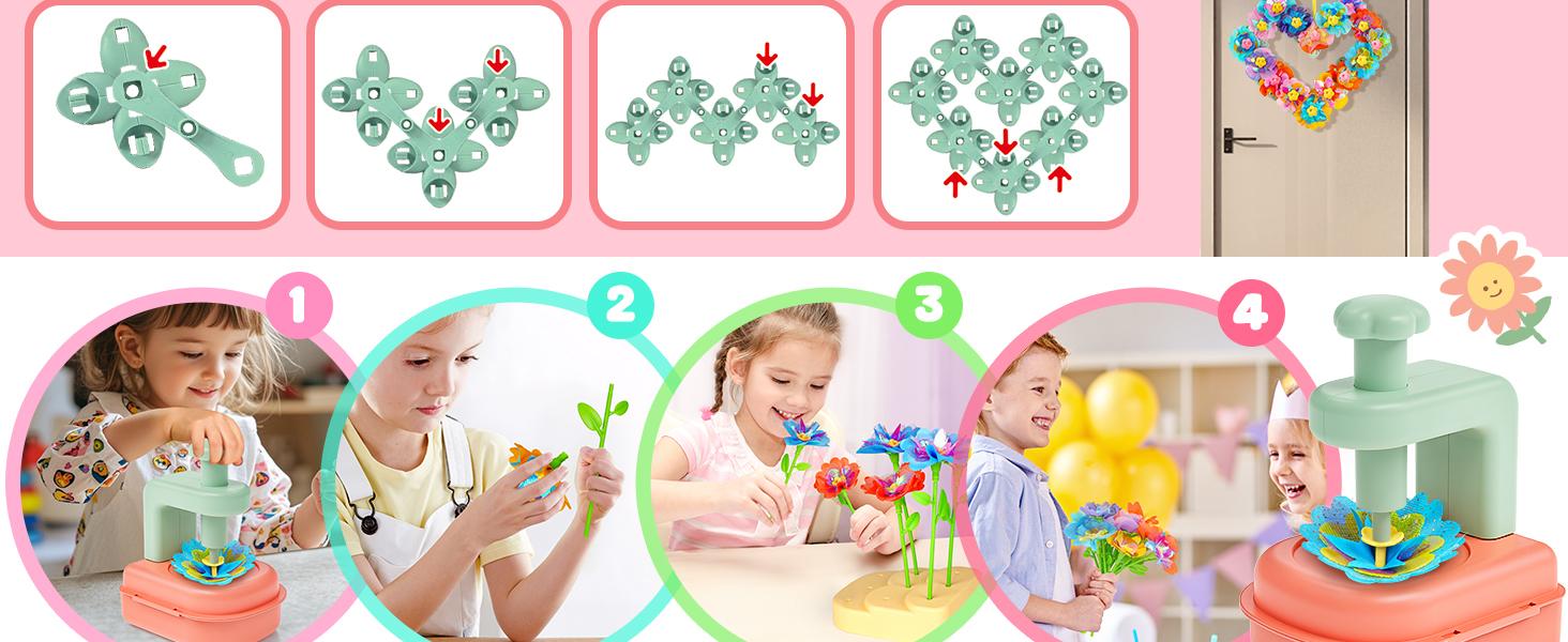 Beefunni DIY Flower Bouquet Craft Kits Toys, DIY Crafts Toys for Kids, Fabric Flower Bouquets for Girls, Educational Activity for Birthdays Christmas Gifts Toddler Girl