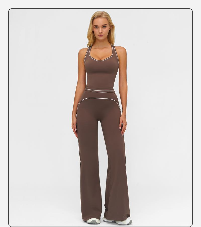 MFVIM Women's Sporty Tracksuit Set - Casual Two-Piece Athletic Wear, 78% Nylon 22% Spandex, Ideal for Gym & Daily Activities, H-Shaped Back Design, Bell-Bottom Pants