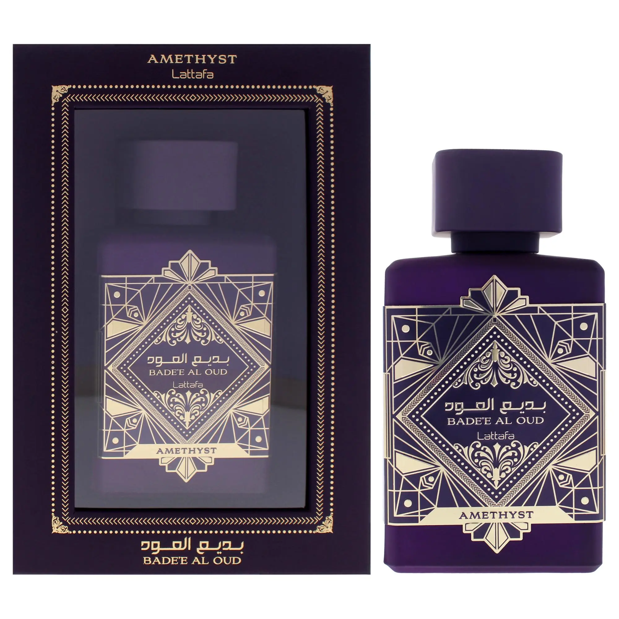 Lattafa Badee Al Oud Collection Amethyst Eau De Parfum Unisex — Pink Pepper, Bergamot, Turkish Rose, 3.4 oz (100 ml) | lattafalong-lasting bergamot cologne, lattafaamethyst oud edp perfume, unisex amber woody cologne, bulgarian rose, pink pepper perfume