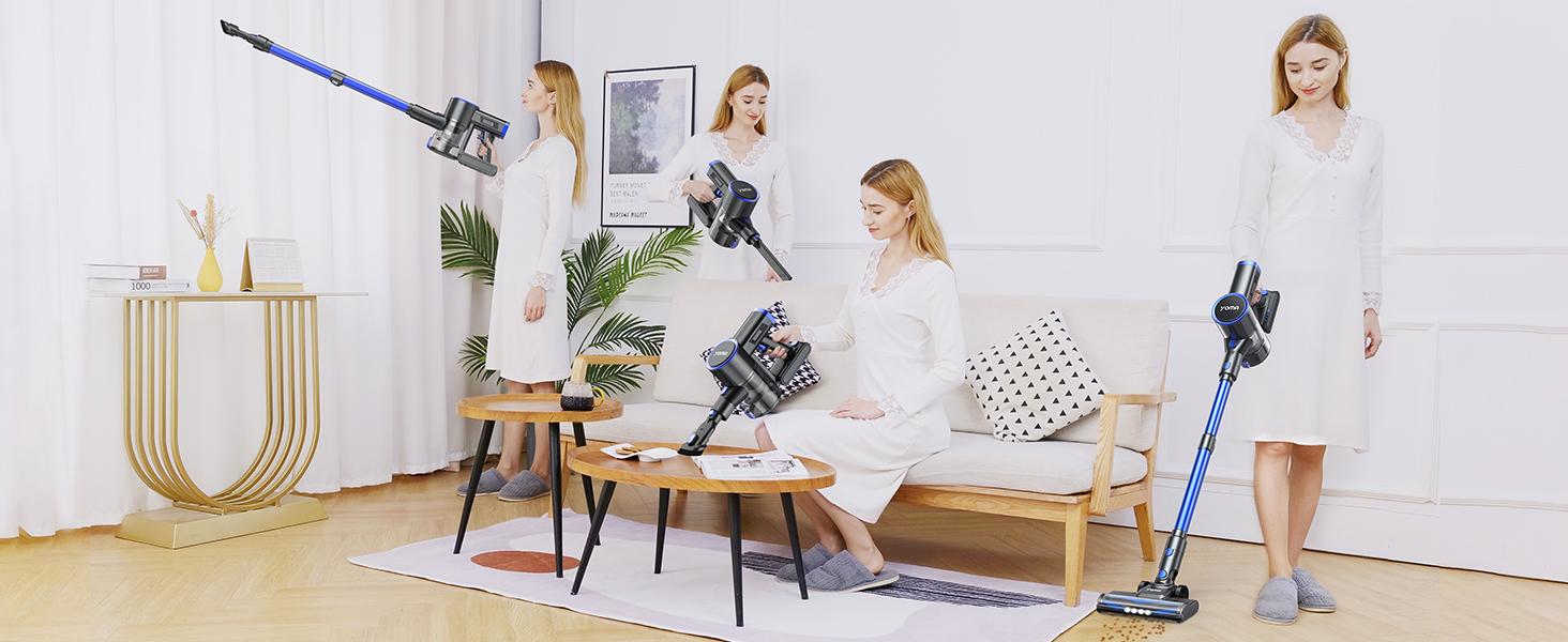 Yoma Cordless Vacuum Cleaner, 6 in 1 Ultra-Quiet Stick Vacuum for Home Cleaning, 2200mAh Battery Up to 45mins Runtime, Powerful Lightweight Handheld Wireless Vacuum for Home/Car on Rugs, Hardwood Floors, Carpets, Pet Hair Yoma Cordless Vacuum Cleaner, 6 in 1 Ultra-Quiet Stick Vacuum for Home Cleaning, 2200mAh Battery Up to 45mins Runtime, Powerful Lightweight Handheld Wireless Vacuum for Home/Car on Rugs, Hardwood Floors, Carpets, Pet Hair