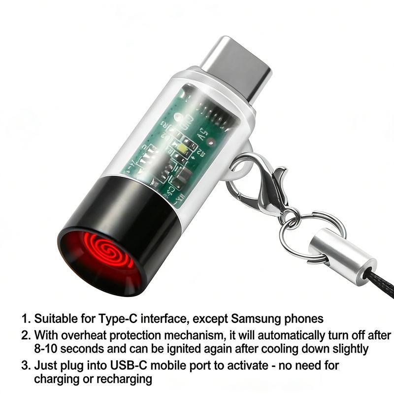 2026 USB Type-C Electric Lighter, Phone or Power Bank Powered, mini, Lightweight, Activated by plugging into Power Source, Automatically Turns Off After 10 Seconds , Windproof  for Travel Outdoor