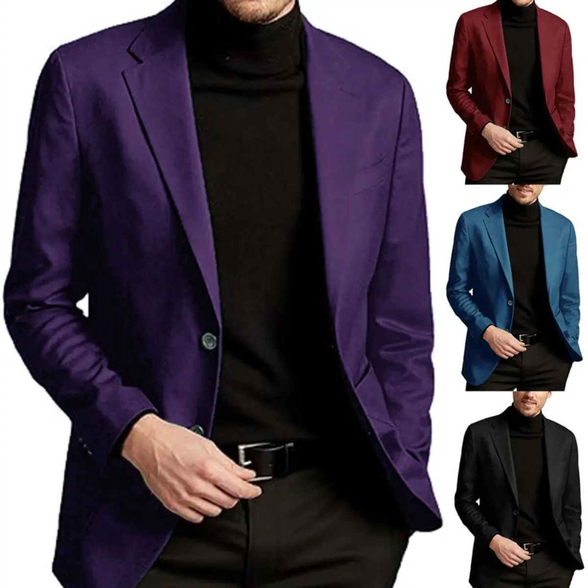 Men's European-Style Long-Sleeve Polyester Blend Fabric Blazer - No-Button Menswear for Formal Wear, Versatile Casual Outerwear, Plain, Fashion Apparel, Collared Neck