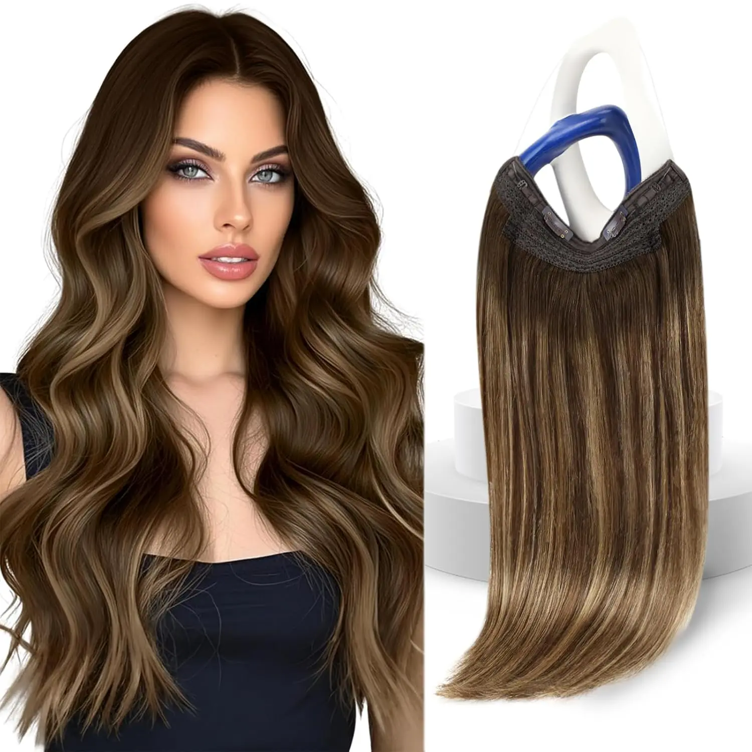 Ve Sunny Remy Human Hair Halo Extensions - #1 Jet Black Straight Cut, Invisible Wire Holders, Seamless Blend, Soft, Easy-to-Style for Daily Wear, Extensions Hair