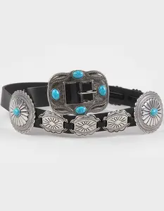 Faux Turquoise Concho Western Belt, Black