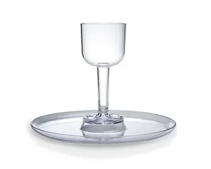 Non Disposable Interlocking Classic Cup + Round Plate.  2 Sets = 2 Cups + 2 Plates (Includes LED Light and Paper Plate Liners for the Plate).