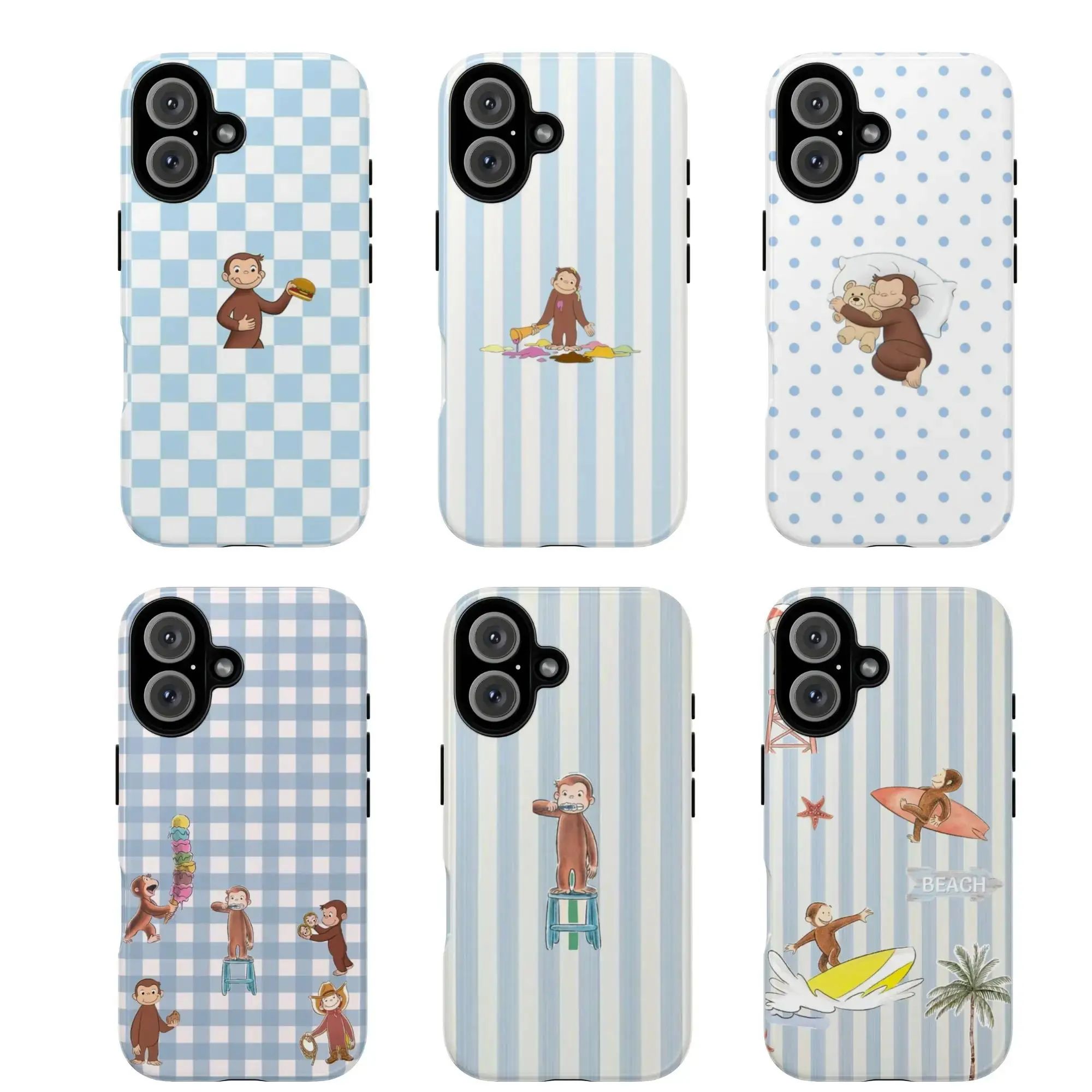 Cute Blue Striped Monkey Phone Case, Curious Georgee Phoe=ne Cover, Playful Design for a Fun and Cheerful Look, gift for fans