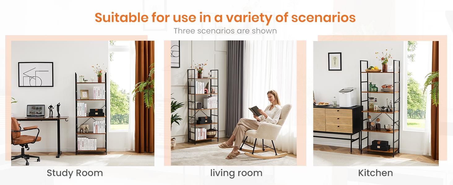【Deal】Sweet Furniture 5 Tier Bookshelf: Modern Industrial Corner Storage Organizer for Bedroom, Home Office-Tall Bookcase for Books, Garage Kit, CDs, Movies