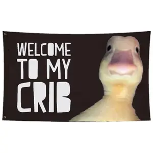 Tapestry Decor Welcome to My Crib Flag 3x5FT,Printed Polyester,Vibrant Colors, Flags with 2 Brass Grommets Banners