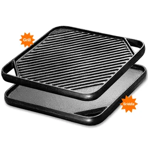 Reversible Cast Iron Grill/Griddle Pre-Seasoned Cooking Use on Stove, Grill, or Campfire pan Heavy-Duty, Home Korean BBQ Multi-Function Cooking skillet comal para tortillas TiktokShopBlackFriday Barbecue Utensils mexican kitchen cookware charcoal