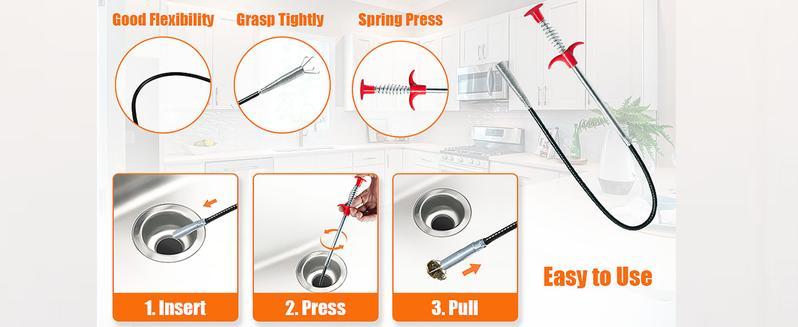 Flexible Grabber Claw Pick Up Reacher Tool with 4 Claws Bendable Hose for Litter Pick Home Sink Drains Toilet 78.74 Inches