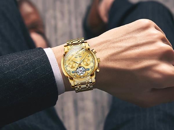 OLEVS G6607 Men's Self Winding Automatic Mechanical Tourbillon Watch Stainless Steel Luminous Waterproof Luxury Dress Wristwatch with Bracelet and Gift Box OLEVS G6607 Men's Self Winding Automatic Mechanical Tourbillon Watch Stainless Steel Luminous Waterproof Luxury Dress Wristwatch with Bracelet and Gift Box