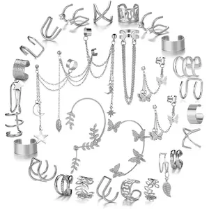 31 Pcs Ear Cuff Helix Cartilage Ear Clip on Wrap Earrings Ear Cuffs for Women Men Non Piercing Ear Clip Fake Earrings Cartilage(Silver)