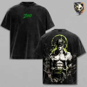 Roronoa Zoro Washed Tee – One Piece Anime Manga T-Shirt, Vintage Three Sword Style Swordsman Graphic, Unisex Oversized Streetwear, Gift for One Piece Fans
