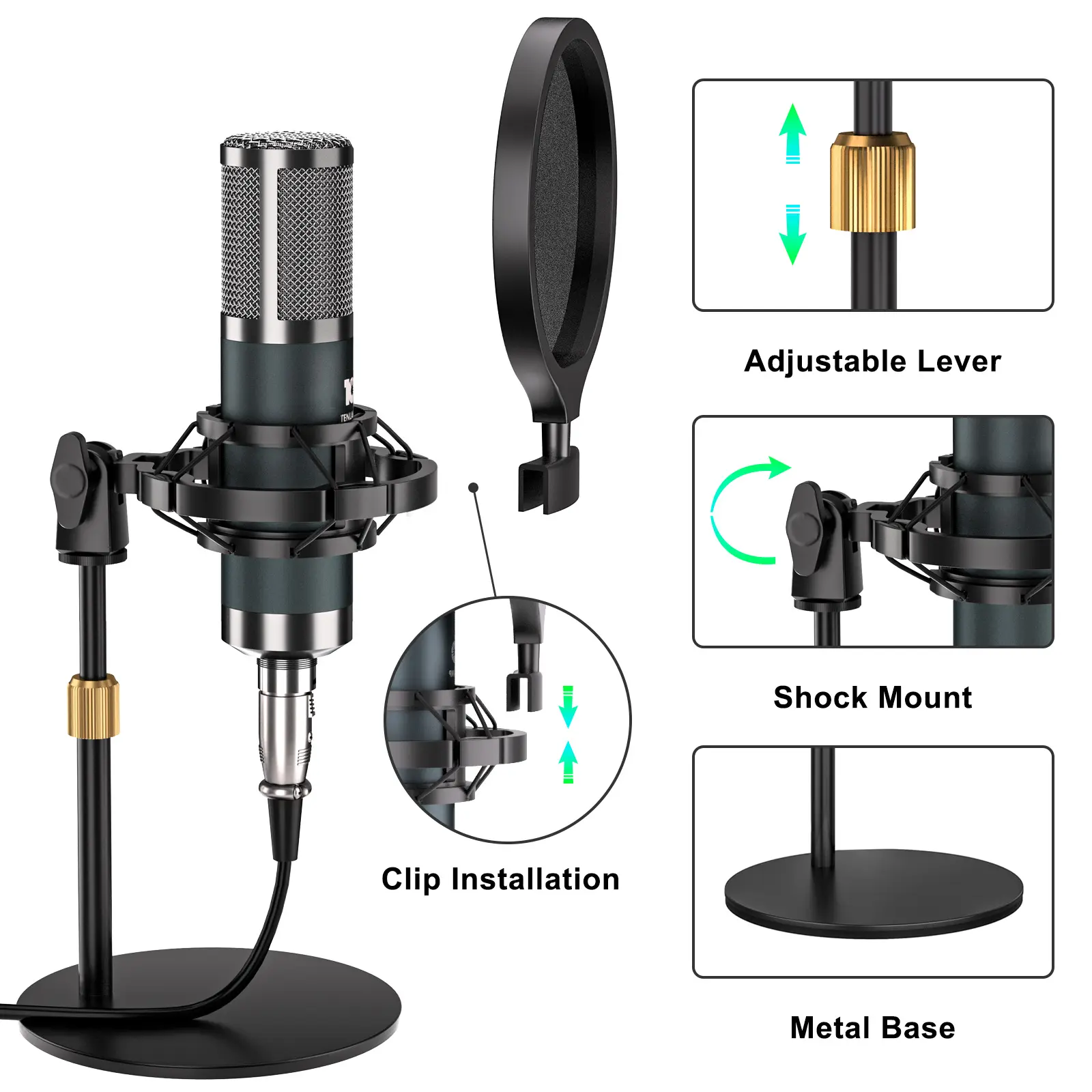 Teanlamp P15 microphone is a condenser microphone suitable for podcasts, videos, and live streaming. It comes with a microphone stand and is compatible with PS4/5/PC.