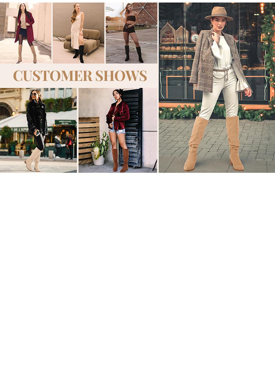 Athlefit Womens Knee High Chunky Heel Boots Faux Suede Pointed Toe Side Zipper Boots knee  high Comfortable Platform Ankle Girl