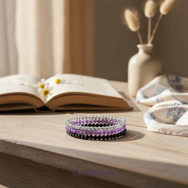 Protect Your Energy Healing Crystal Bracelet Stack | 4mm Protection Stone Beads | Unisex Jewelry for Men & Women Stackable