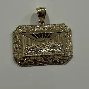 Ultima Cena Pendant - Gold Color, Rectangular Design, Religious Jewelry