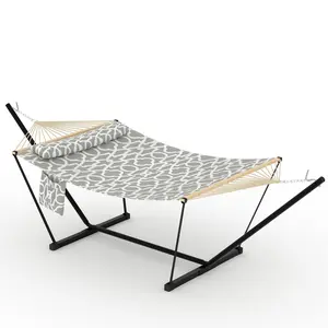 Double Hammock with Stand for Outdoor, Heavy Duty Portable 2 Person Hammock with Adjustable Steel Stand for Patio, Garden, Beach, Backyard