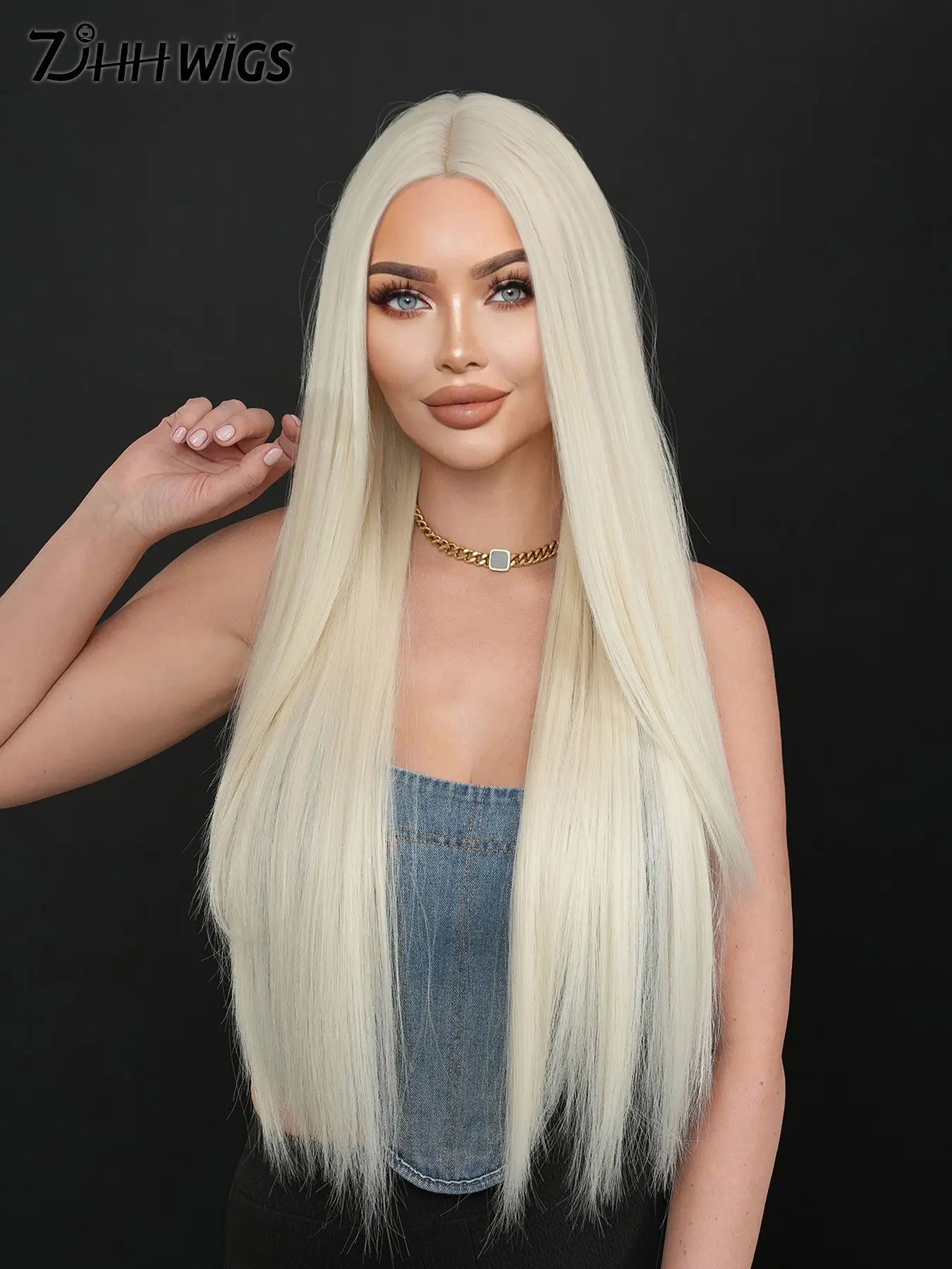 Platinum Blonde Wigs For Women, 32 Inch Extra Long Straight Wigs, Fluffy Without Bangs, Middle Parted Wig, Synthetic Material Wigs, Synthetic Heat Resistant Fiber Hair, Full Machine Wig Suitable For Fashion Girls Daily, Cosplay Party, Artificial Wig