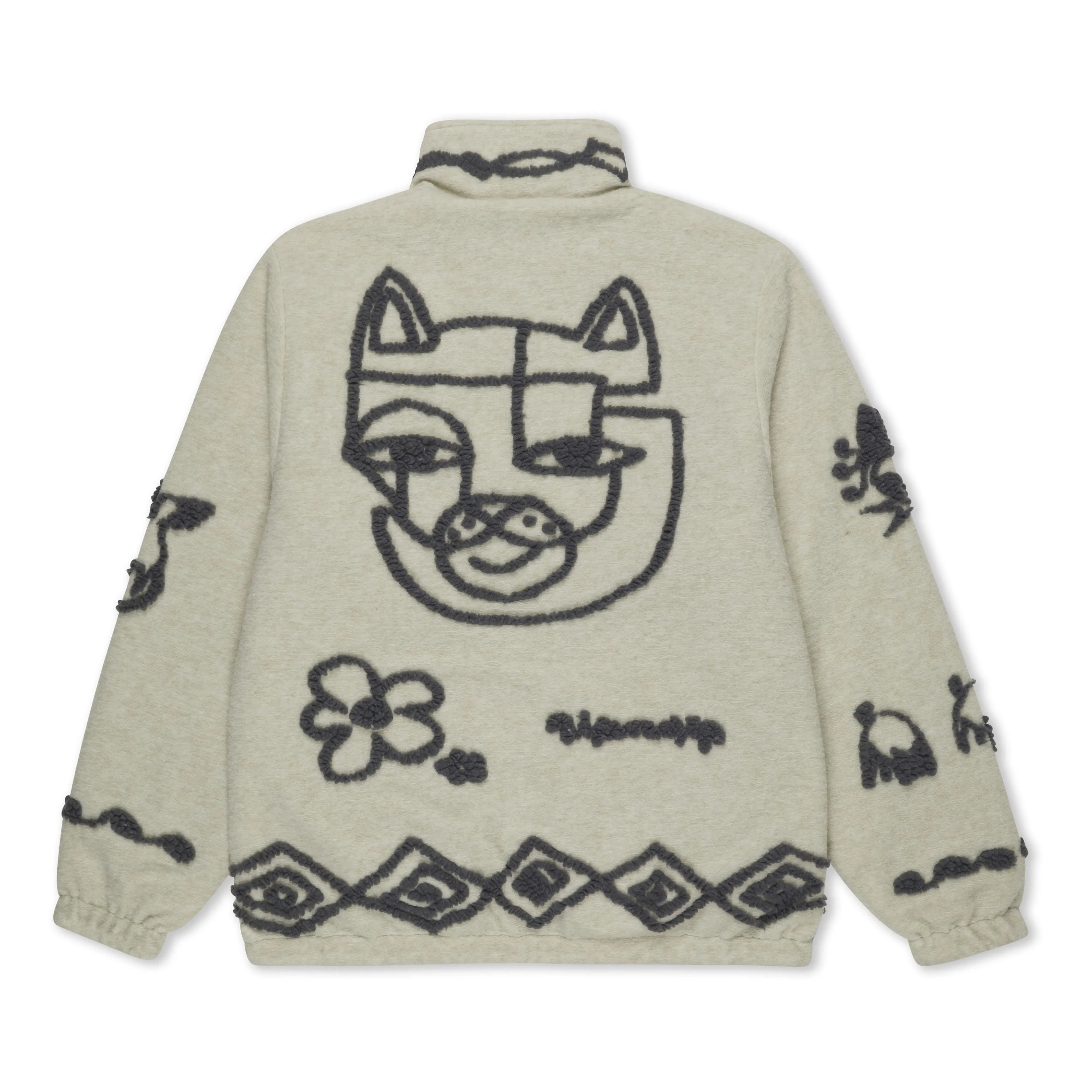 Women's Reversible Graphic Casual Fleece Jacket - Sand/Charcoal Polyester-Nylon Shell Tops, Pocketed Coats Outerwear