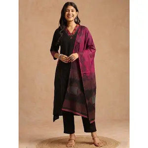 Black Straight Indian 3 Piece Salwar Kameez Suit