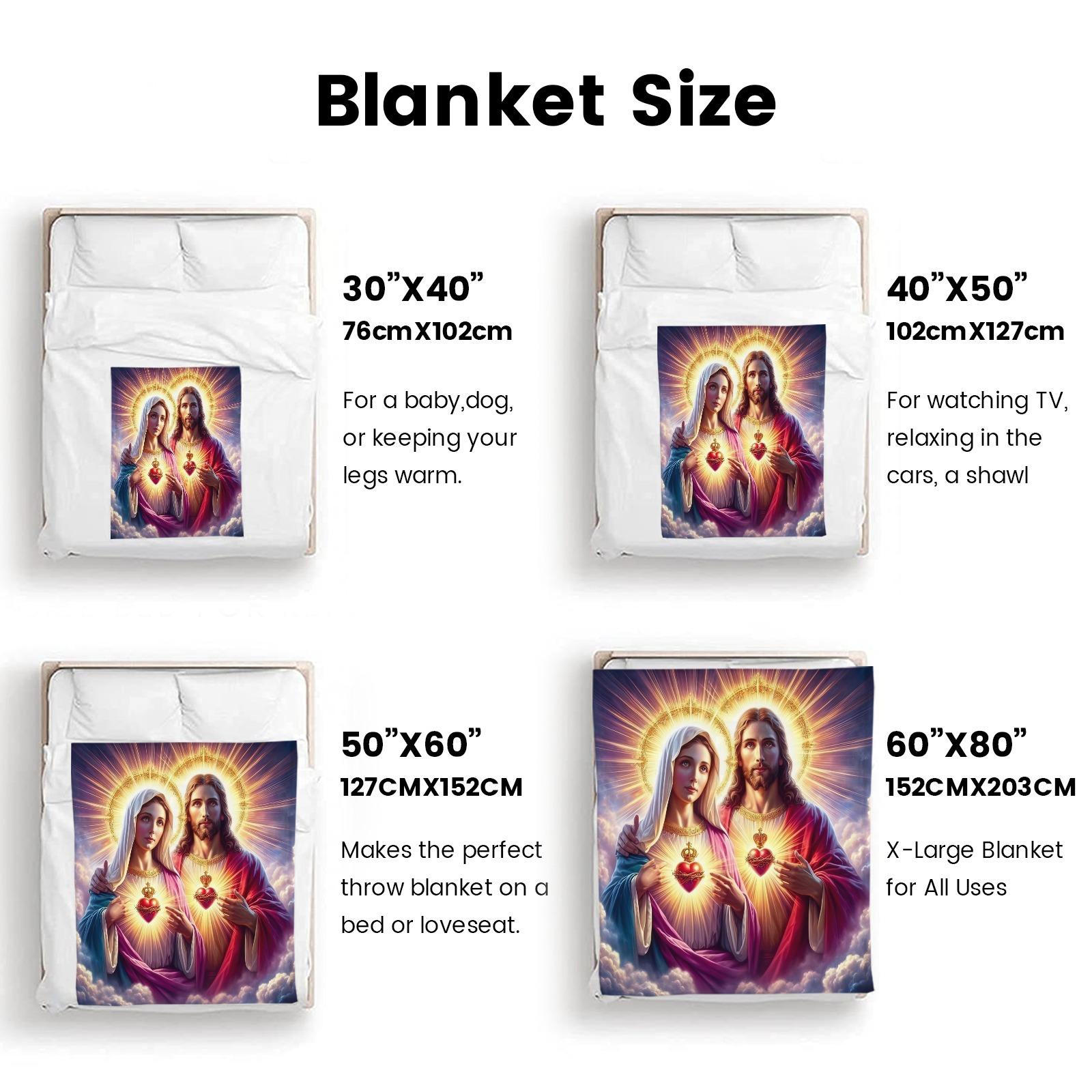 Sacred Heart of Jesus & Mary Flannel Blanket Soft Cozy Gift Throw with Inspirational Christian Design Perfect for Gifting to Believers Snuggling Warmly or Adding Devotional Spiritual Charm to Any Home Space