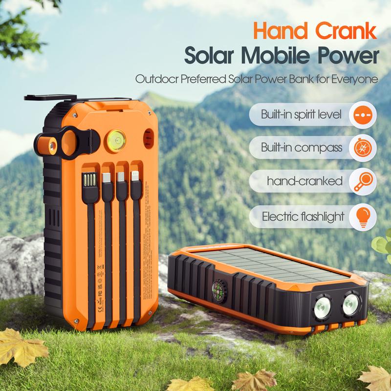 40000mAh Solar Hand-Crank Power Bank with 4 Built-in Cables 6 Outputs & 3 Inputs USB-C Input/Output Charger Compass Function PD20W Fast Charging Built-in Bright Flashlight for iPhone Samsung Galaxy 40000mAh Solar Hand-Crank Power Bank with 4 Built-in Cables 6 Outputs & 3 Inputs USB-C Input/Output Charger Compass Function PD20W Fast Charging Built-in Bright Flashlight for iPhone Samsung Galaxy