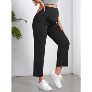 Maternity Wideband Waist Raw Hem Jeans curve  mid  rise  jeans