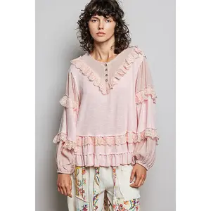 Olivia Blush Pink Ribbed Ruffle Top
