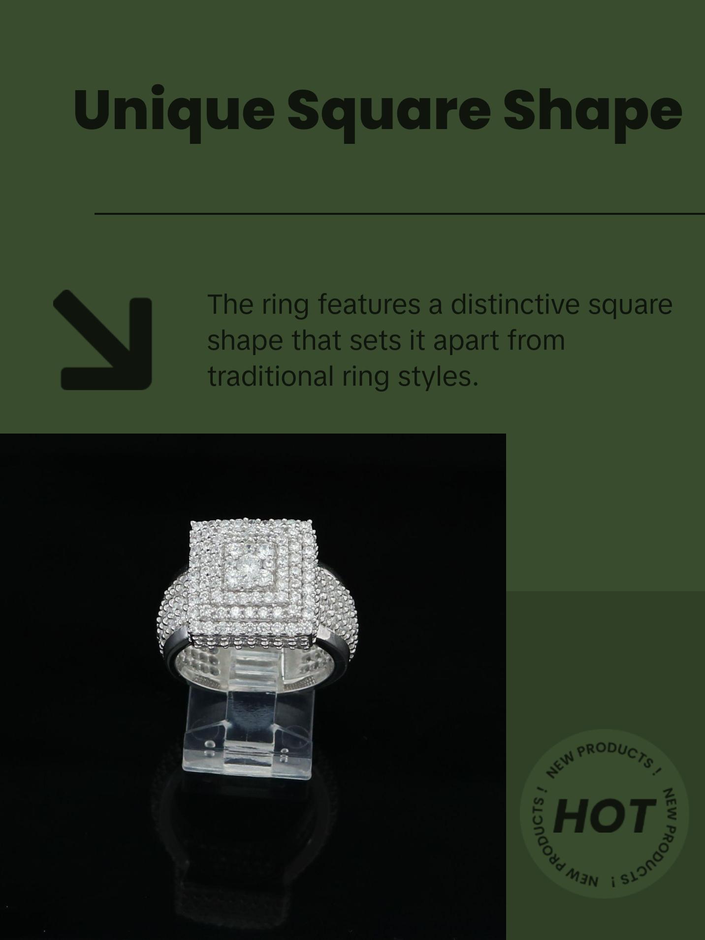King Of Bling's 925 Silver White 8.50ct Cubic Zirconia Wide Square Fancy Unisex Ring Size 8