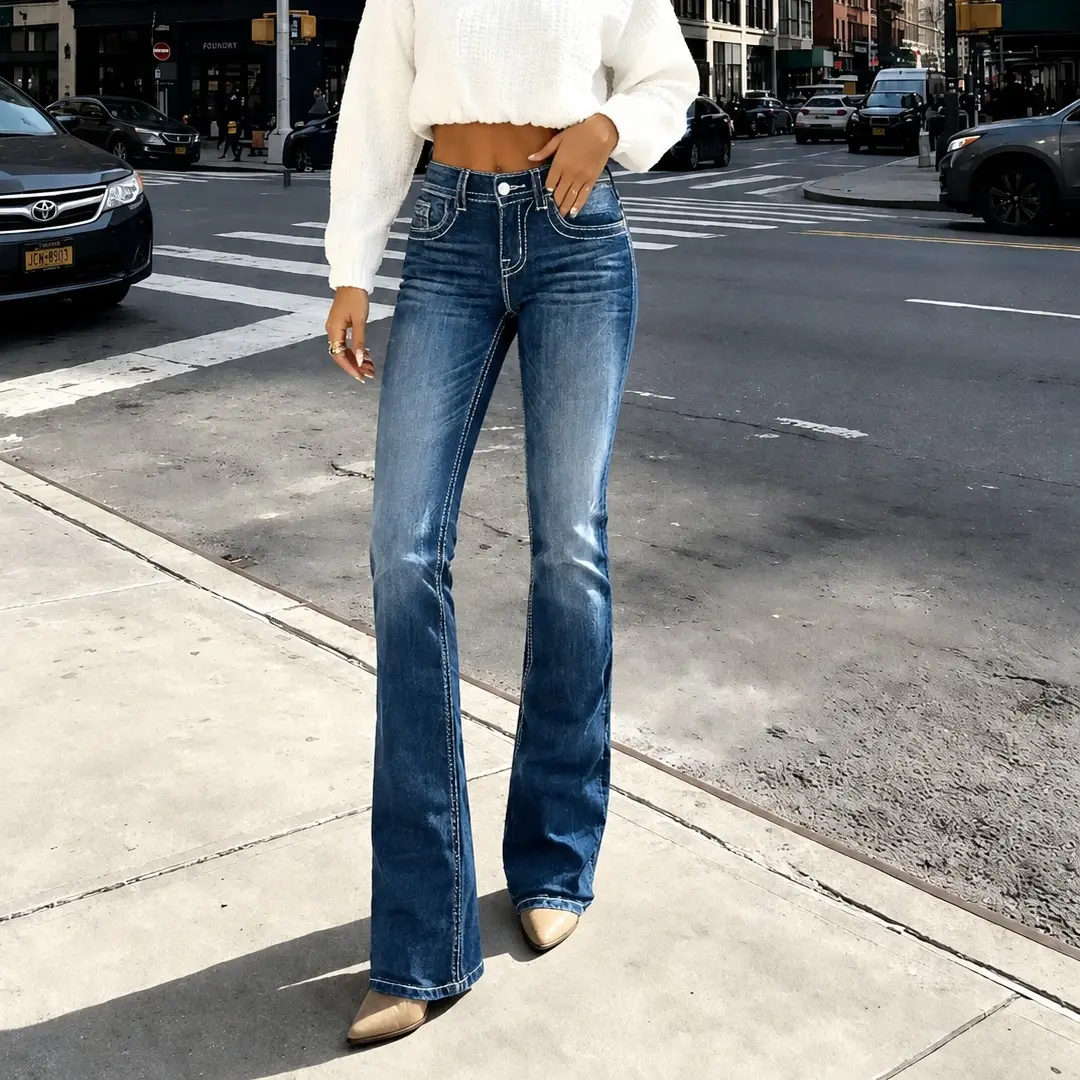 Women's Butt Lifting Bootcut Jeans - Stretchy Casual Trendy Flare Leg Bottoms with Unique Pocket Design