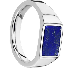 Small Horizontal Rectangle signet ring (12x9mm) in Cobalt Chrome, with a Wide style band, a Lapis inlay.