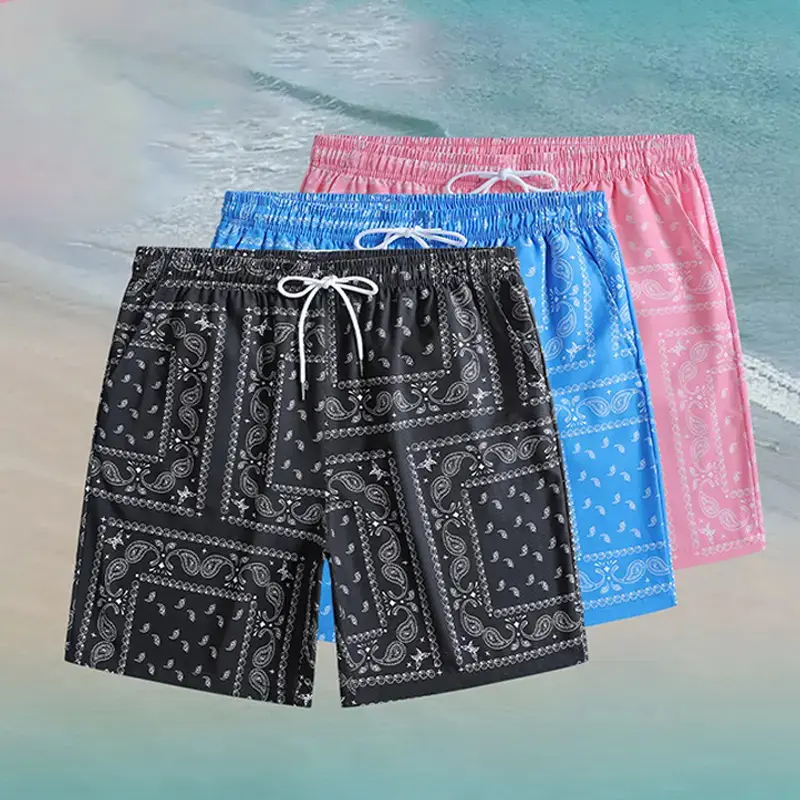 Men's Paisley Print Casual Shorts - Quick Dry Beach Shorts for Summer, Elastic Waist Drawstring Board Shorts