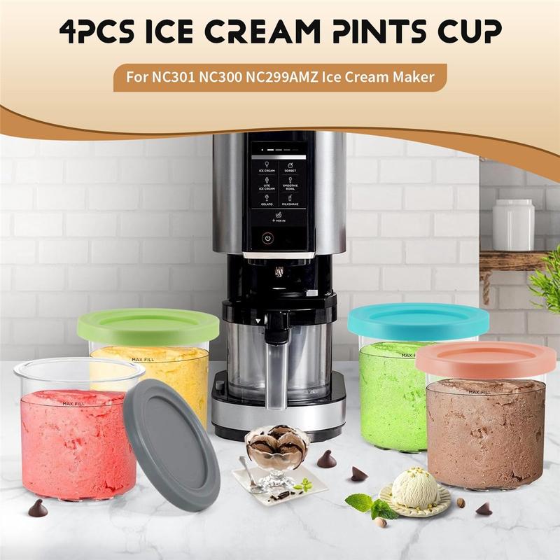Ice Cream Pints Cup, Ice Cream Containers with Lids for Ninja Creami Pints NC301 NC300 NC299AMZ Series Ice Cream Maker