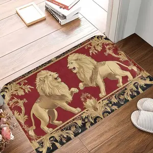 Royal Lion Pattern Rug  Vintage Baroque Golden Lion Print with Ornate Floral Motifs  Luxurious Non Slip Soft Surface  Perfect for Living Room  Study  Office  Bedroom  or Gift Decoration  Elegant Home Accent