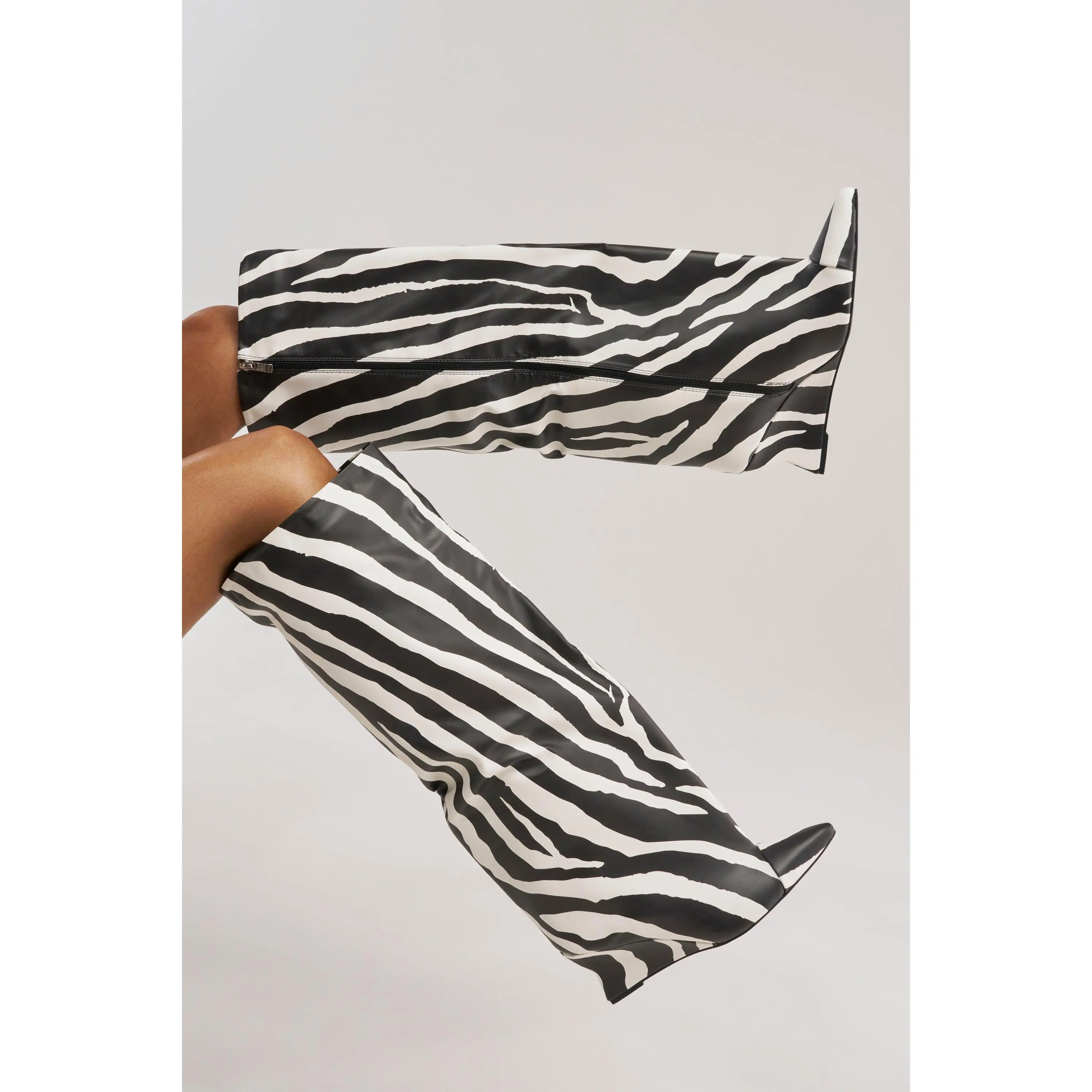 AZALEA WANG KENYA ZEBRA KNEE HIGH WEDGE BOOT