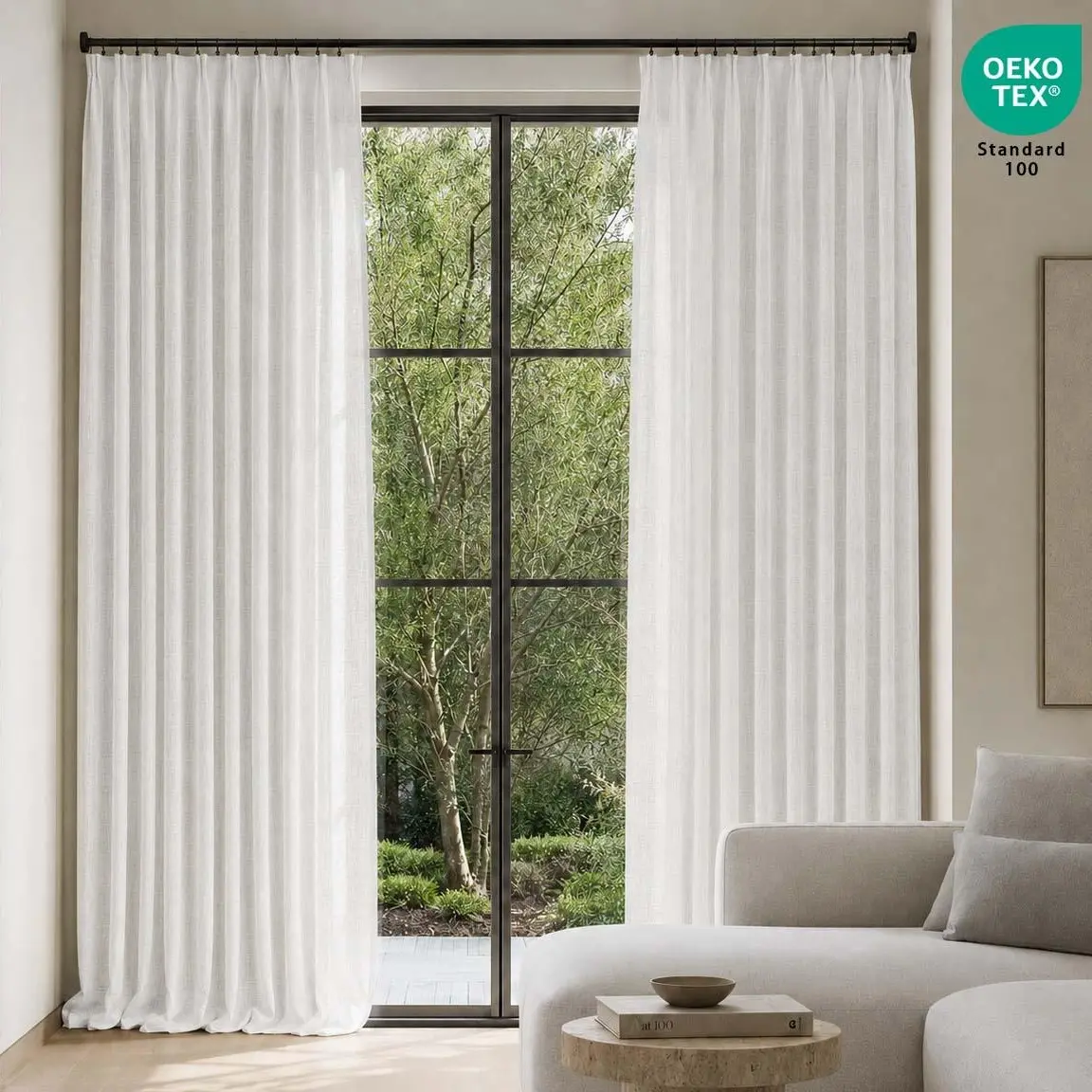 TWOPAGES 2-Panel Classic Pinch Pleated Linen Curtains with Adjustable Pin Hooks, Snow White 52Wx108L OEKO-TEX Certified Eco-Friendly Unlined Drapes, Light Filtering UV Blocking Privacy Heat Reducing Light Curtains for Living Room, Summer Sale Deals, Block
