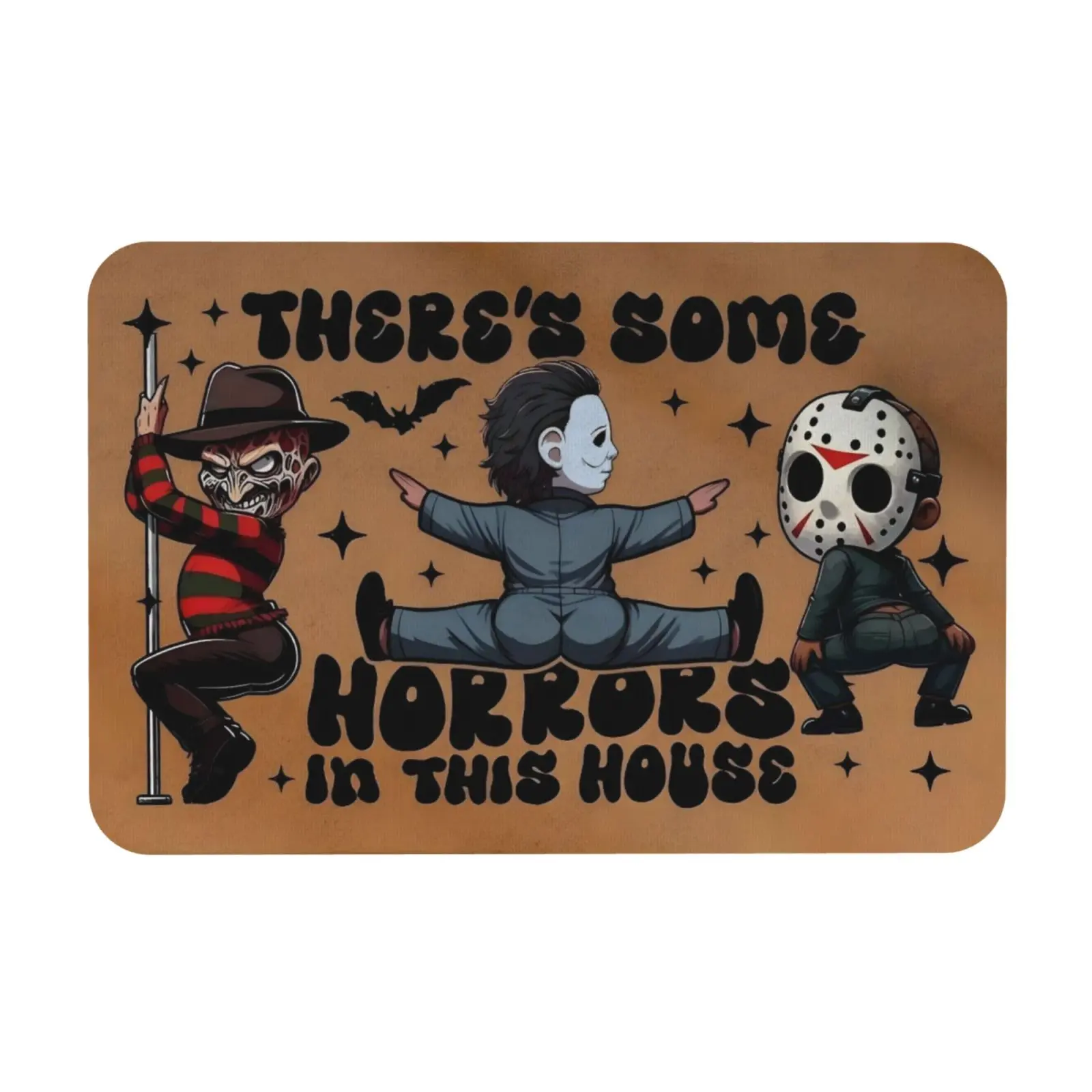 Funny Horror Characters Rubber This House Doormat, Xmas Halloween Christmas Welcome Mat, Spooky Season Front Door Kitchen Bathroom Rug