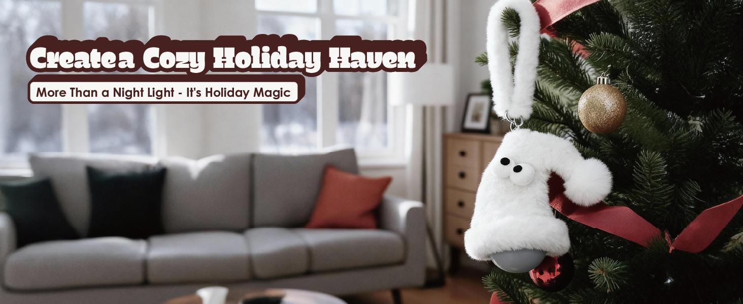 Holiday Snowman & Santa LED Night Light with flash, strobe, fade and twinkle lighting effects. Creates warm festive atmosphere, perfect as decorative light for bedroom, living room, mantel, winter parties and seasonal home decor.