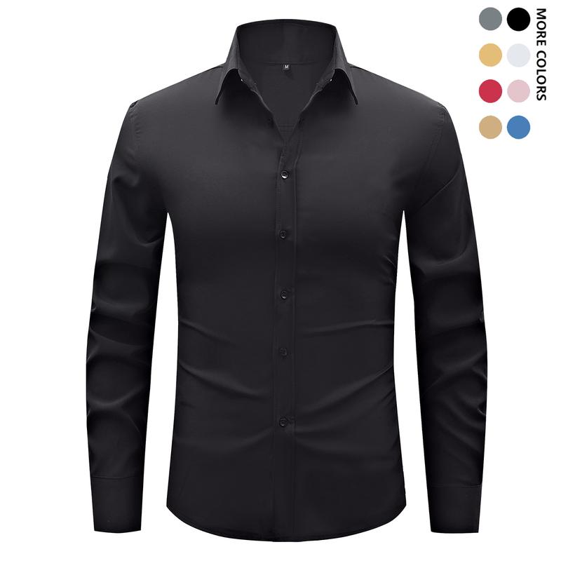 Men's Long Sleeve Shirt Slim Fit Solid Color Turn Down Collar Cardigan Business Casual