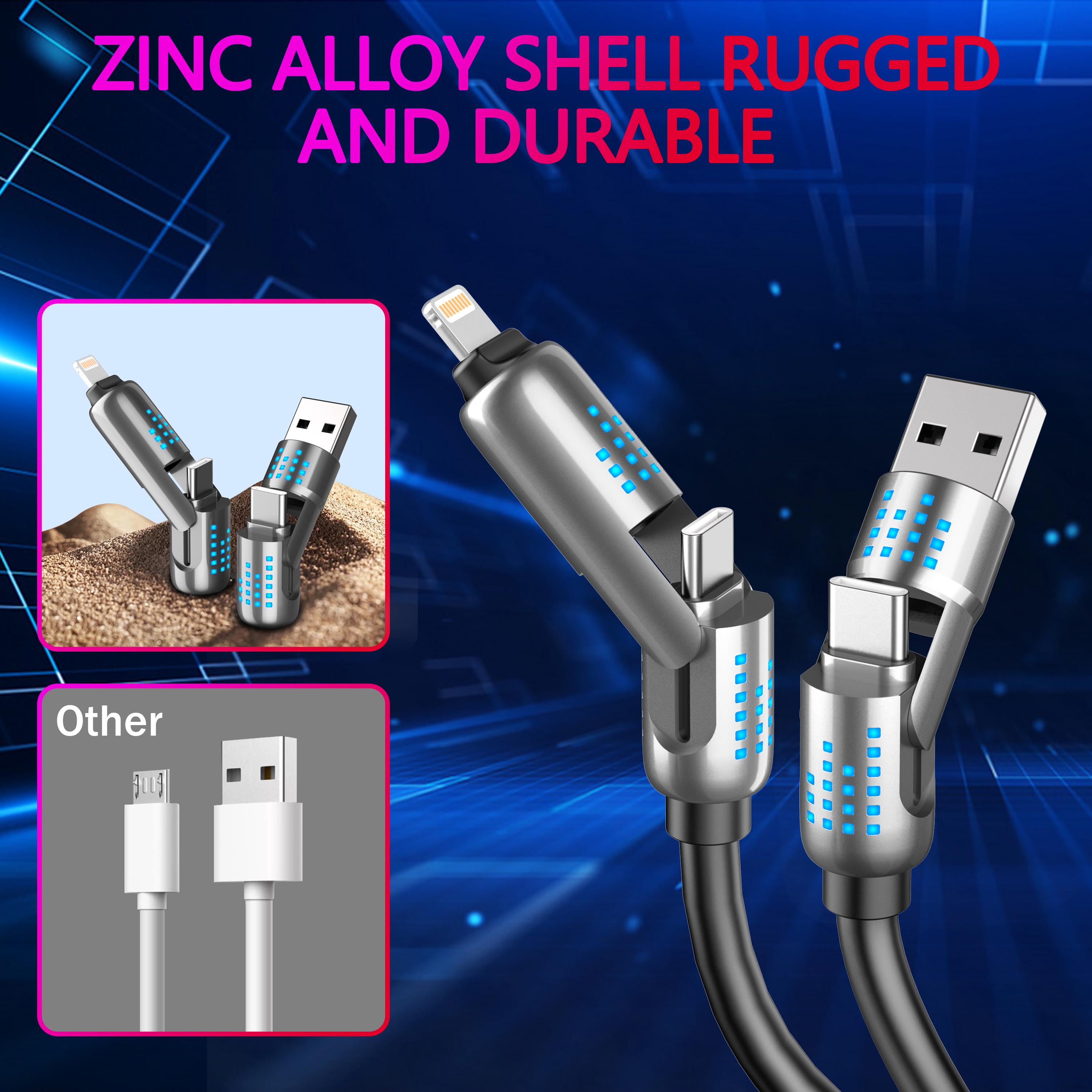 4-in-1 USB-C Cable, 240W Fast Charging, PD 5A, Aluminum, Data Transfer for iPhone 16/15, iPad, Samsung, and Laptops