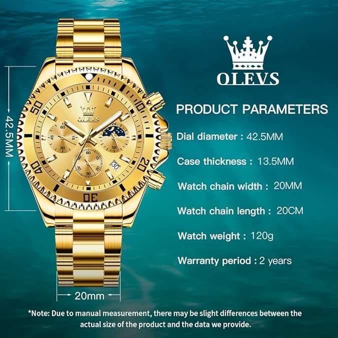 OLEVS Mens Diamond Business Dress Analog Quartz Stainless Steel Waterproof Luminous Date Two Color Luxury Casual Watch