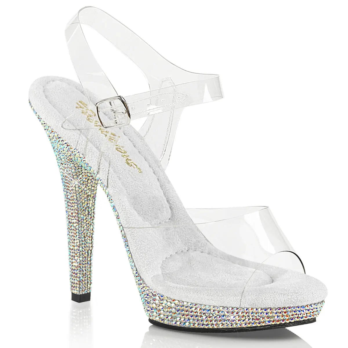 Women's High Heels with All-Over Sparkle, Rhinestone Ankle Strap 5-Inch Stilettos for Dressy Night Wear and Formal Events, Statement Shoes, 3/4" Platform, Rhinestone Women's Sandals, Bedazzled Sparkle Women's Sandals