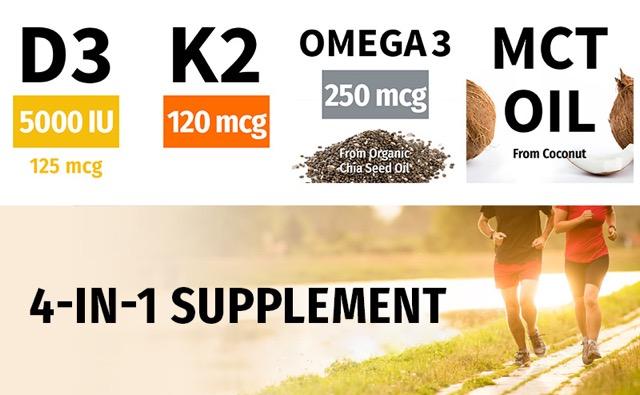 (4-PACK) Organic Vitamin D3K2 Supplement Drops with MCT Oil Omega 3, Liquid Vitamin D3 for Healthcare & Body Defenses - Non-GMO, No Fillers, 2 Fl Oz