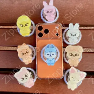SKZ kpop Cute Cartoon Animal Phone Grip Set – Adorable Office Outfit Pop Socket with Kickstand – Kawaii Aesthetic Gift Accessory