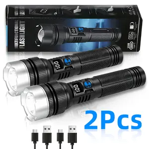 2PCS Newly upgraded 2200 lumen Super Bright Rechargeable Flashlight, super bright, shockproof and waterproof, 5 modes, tactical accessories, zoomable flashlight, suitable for outdoor emergency signals. TiktokShopSpringGlowUp