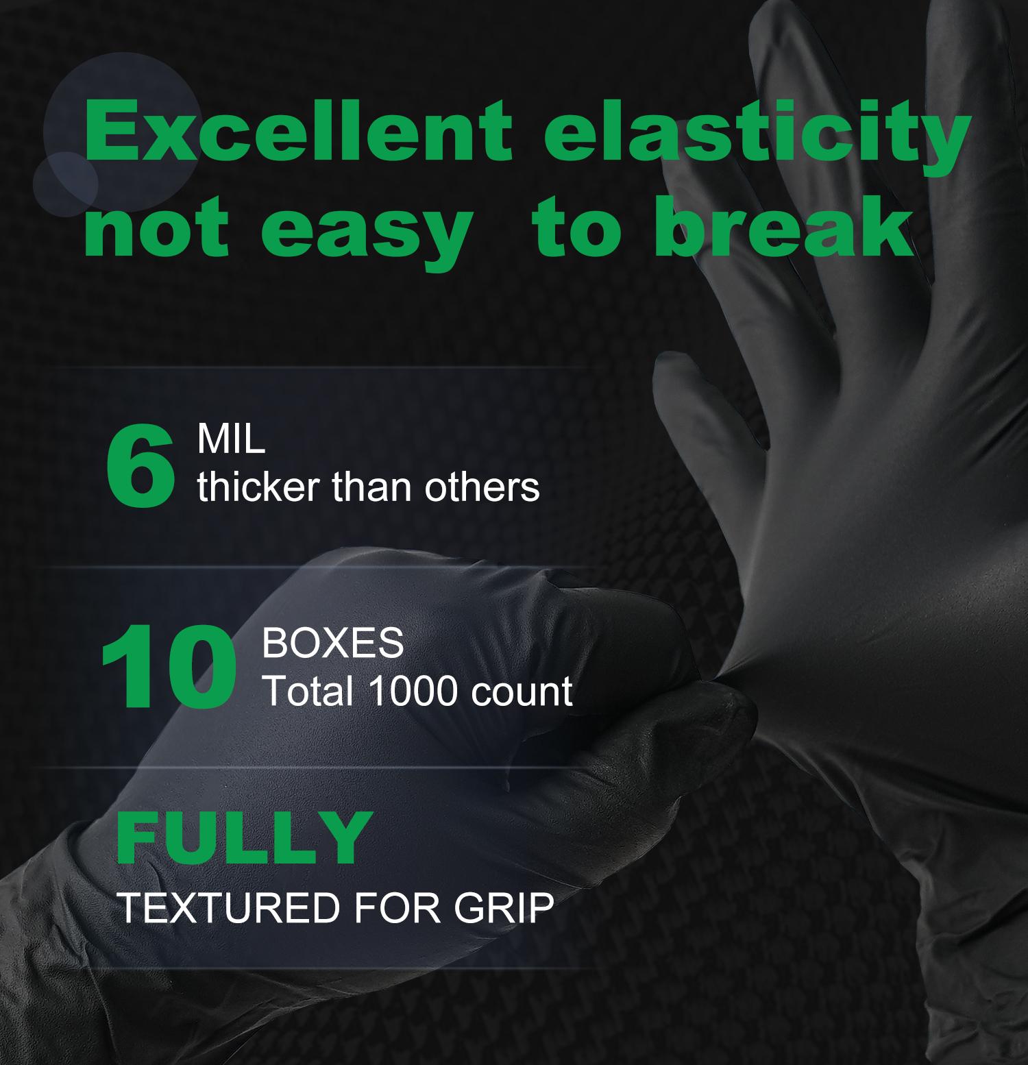 FINITEX 6Mil Nitrile Cleaning Gloves, Black Disposable Medical Exam for Kitchen Household Cook Dish Washing Garden Heavy-duty Hair Dyeing Beauty Salon Tattoo Home Decoration Gardening Farming Mechanics Automotive Tool, Spring Valentine Holiday Love Gifts