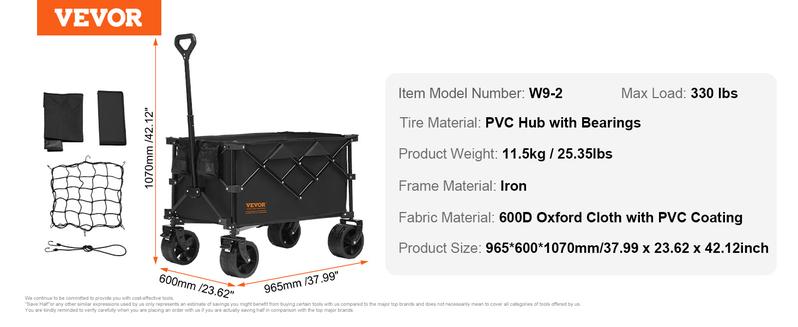 VEVOR Collapsible Folding Wagon, Various specifications, Wagon Cart with All-Terrain Wheels, Heavy Duty Folding Wagon Cart Max 450 lbs with Drink Holders, Sports Wagon for Camping, Shopping, Garden VEVOR Collapsible Folding Wagon, Various specifications, Wagon Cart with All-Terrain Wheels, Heavy Duty Folding Wagon Cart Max 450 lbs with Drink Holders, Sports Wagon for Camping, Shopping, Garden